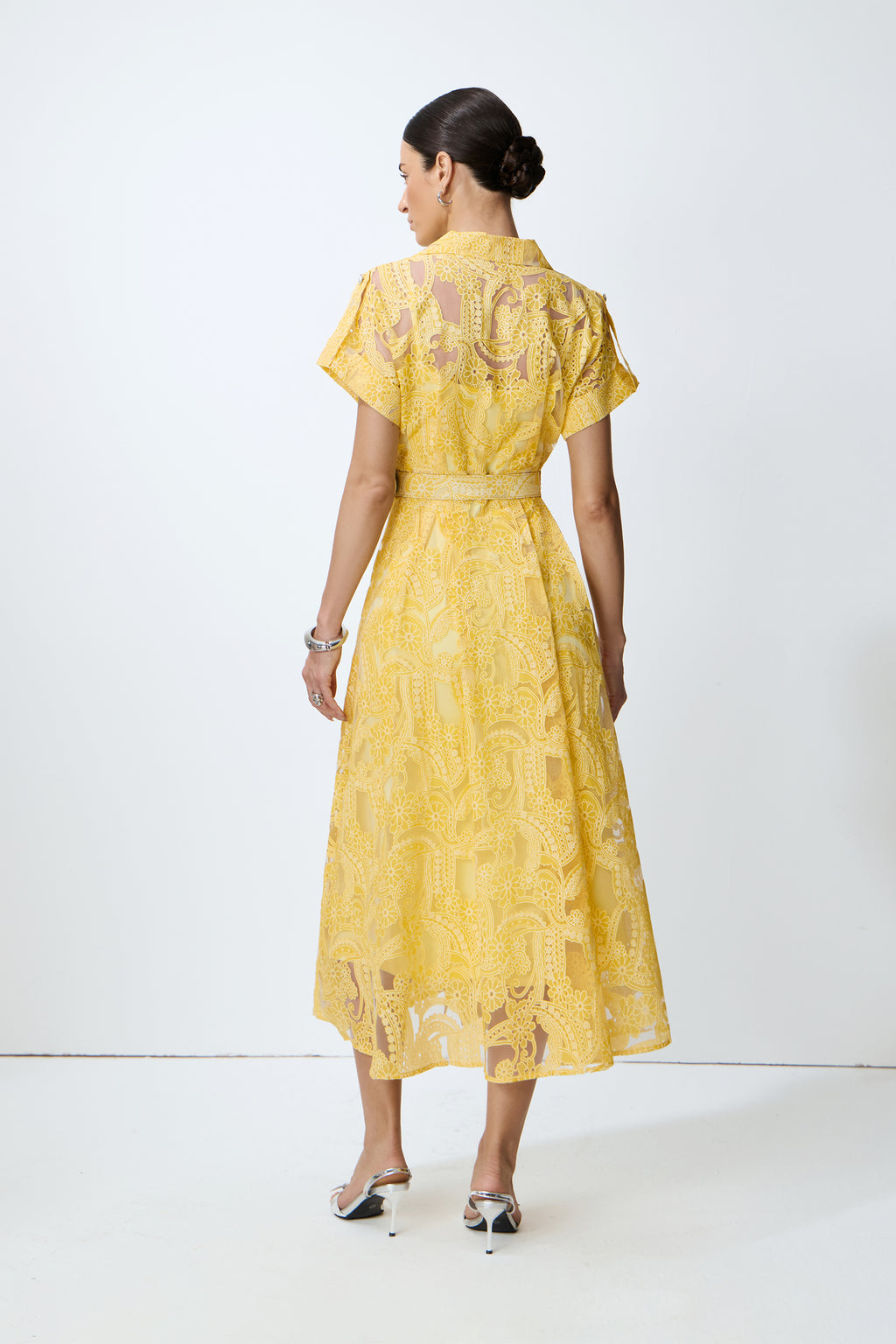 Endless Summer Yellow Sheer Floral Lace Midi Dress