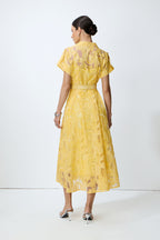 Endless Summer Yellow Sheer Floral Lace Midi Dress