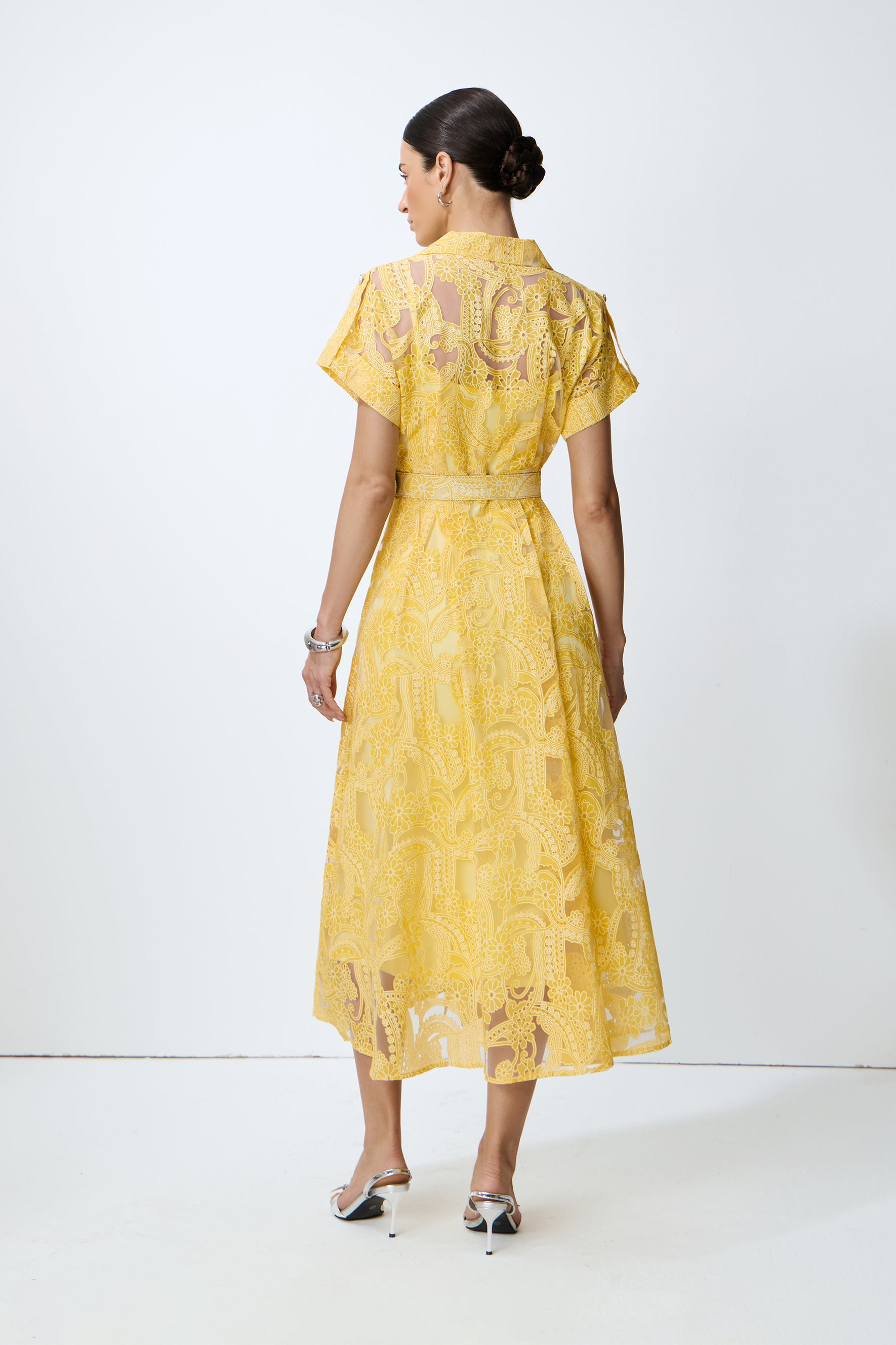 Endless Summer Yellow Sheer Floral Lace Midi Dress