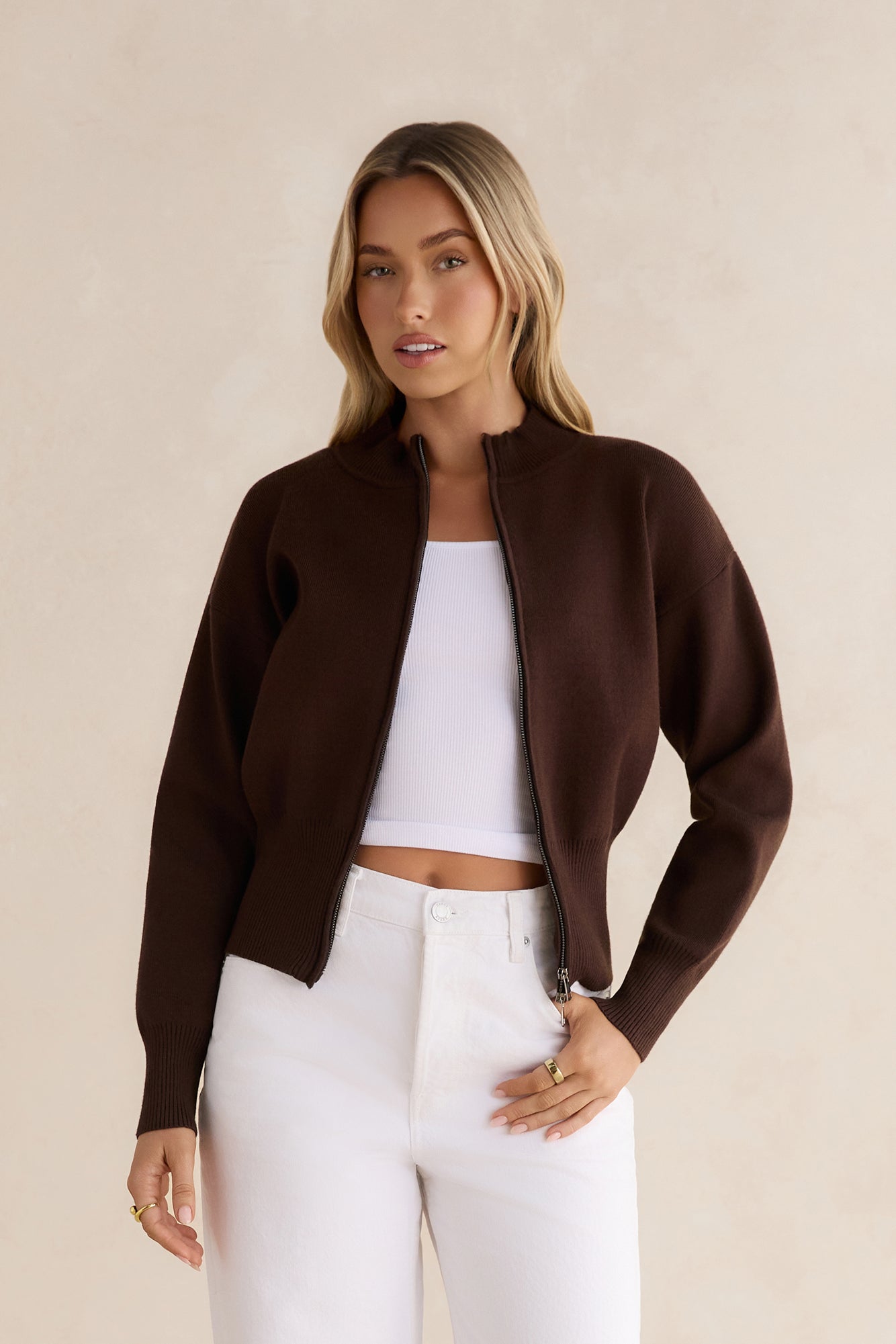 Morning Rituals Zip Cardigan Coffee