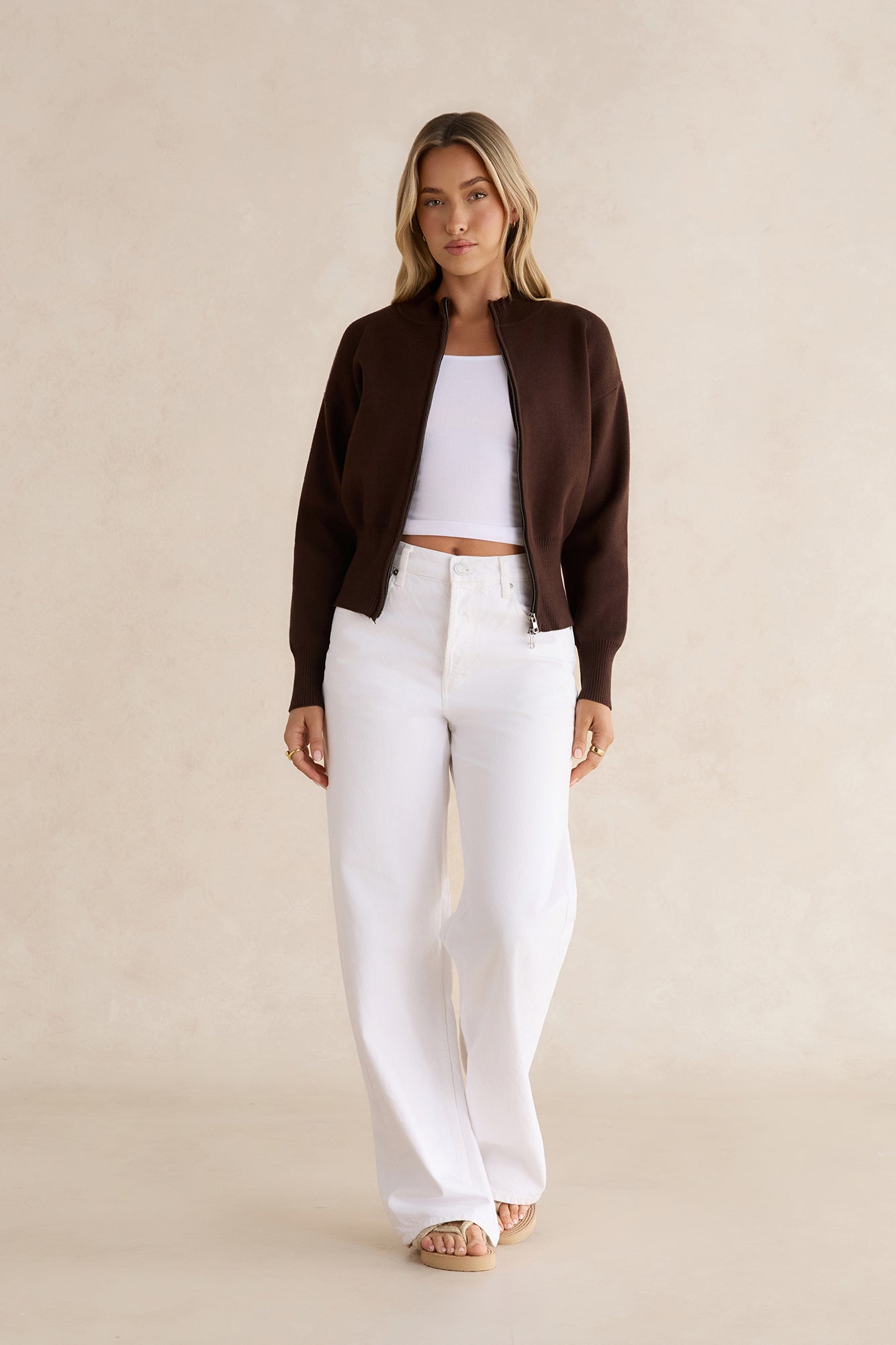 Morning Rituals Zip Cardigan Coffee