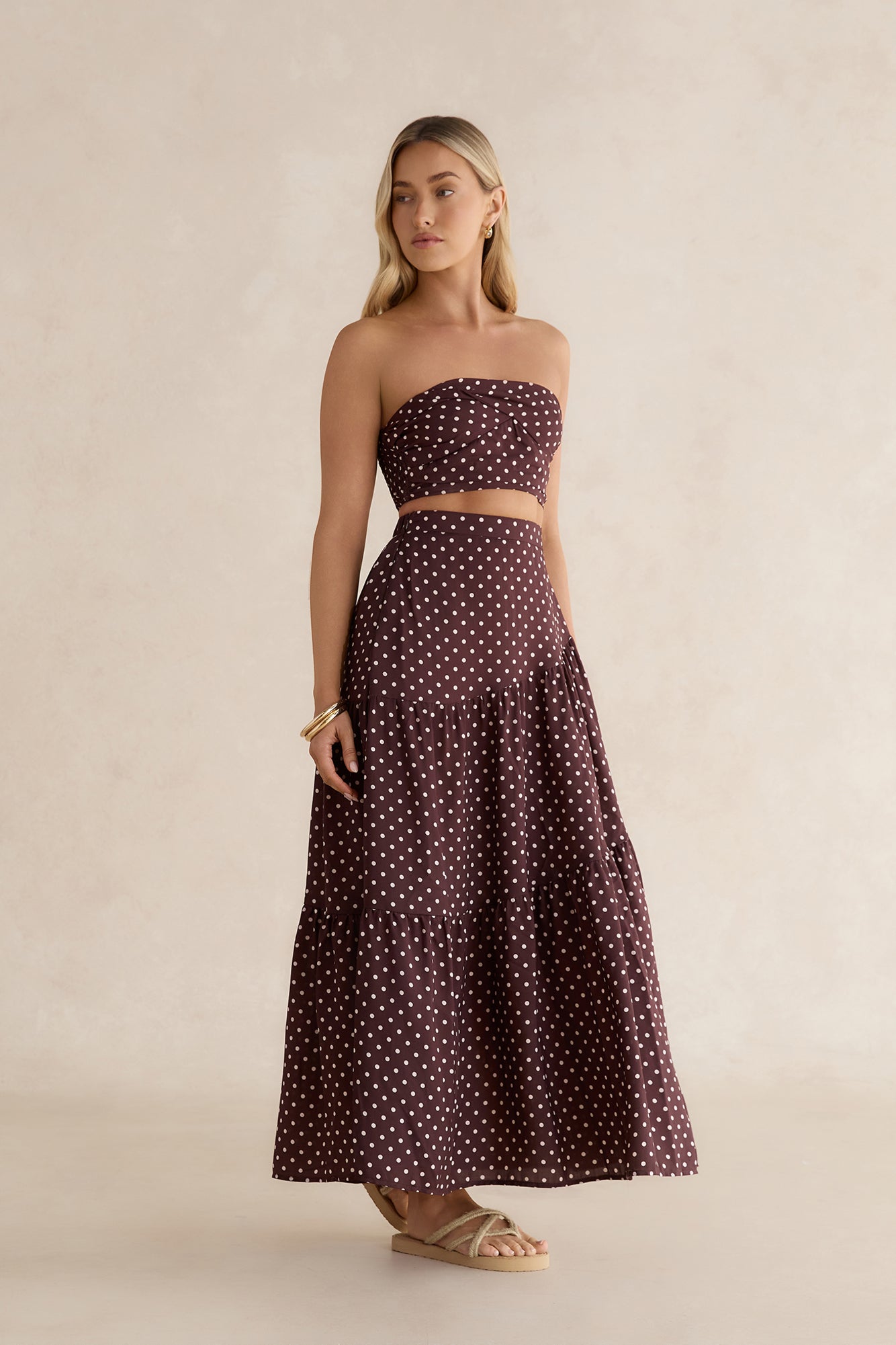Shimmering Sands Polka Dot Crop Top Brown