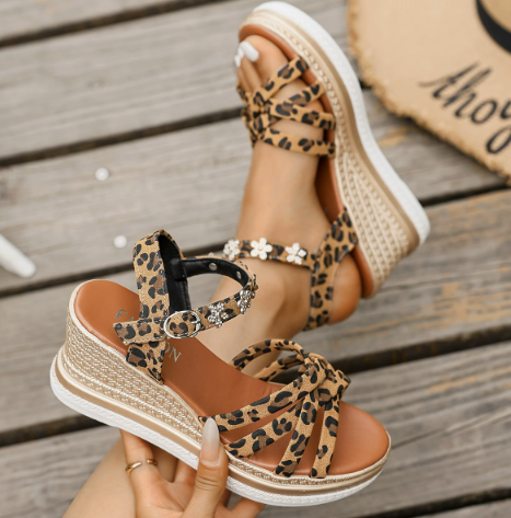 Summy™ – Crystal Leopard Wedge Sandals