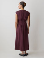 Extended-Sleeve Crew-Neck Midi Dress with Pintucks