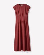 Extended-Sleeve Crew-Neck Midi Dress with Pintucks