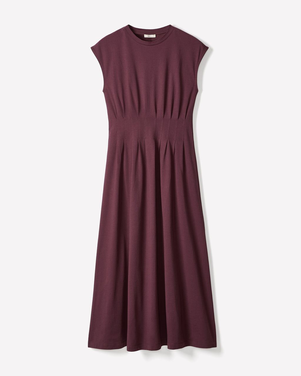 Extended-Sleeve Crew-Neck Midi Dress with Pintucks