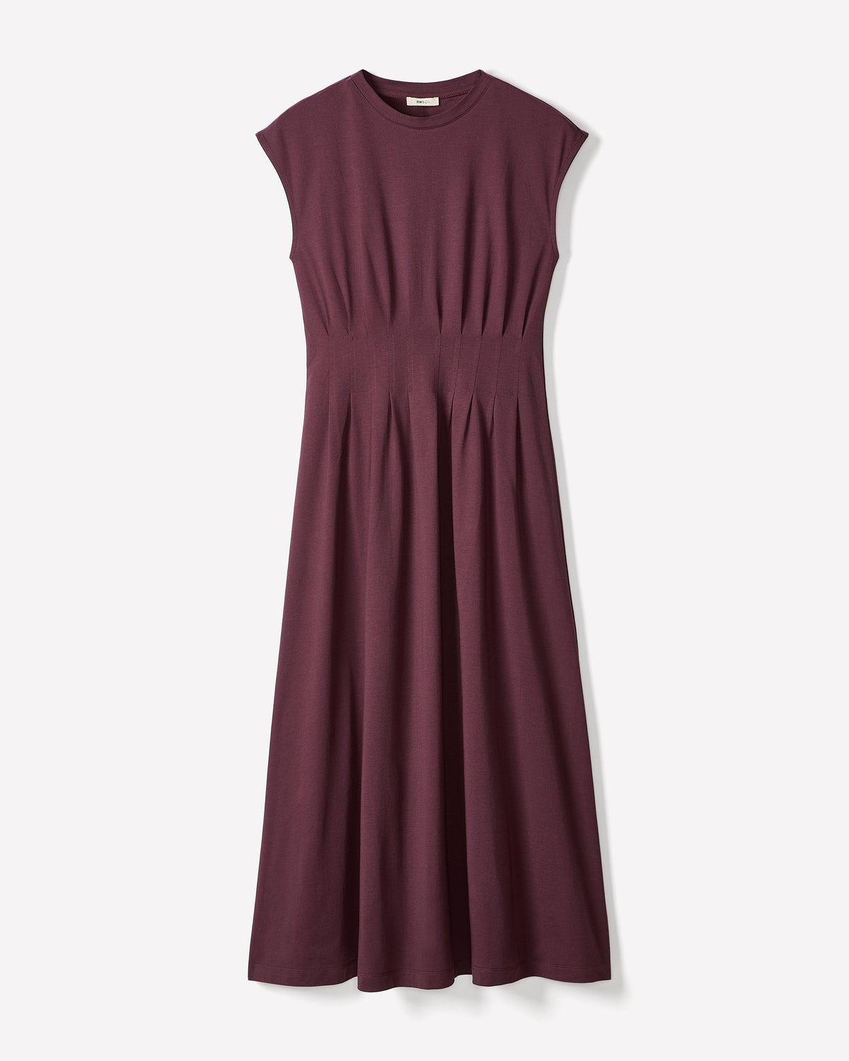Extended-Sleeve Crew-Neck Midi Dress with Pintucks