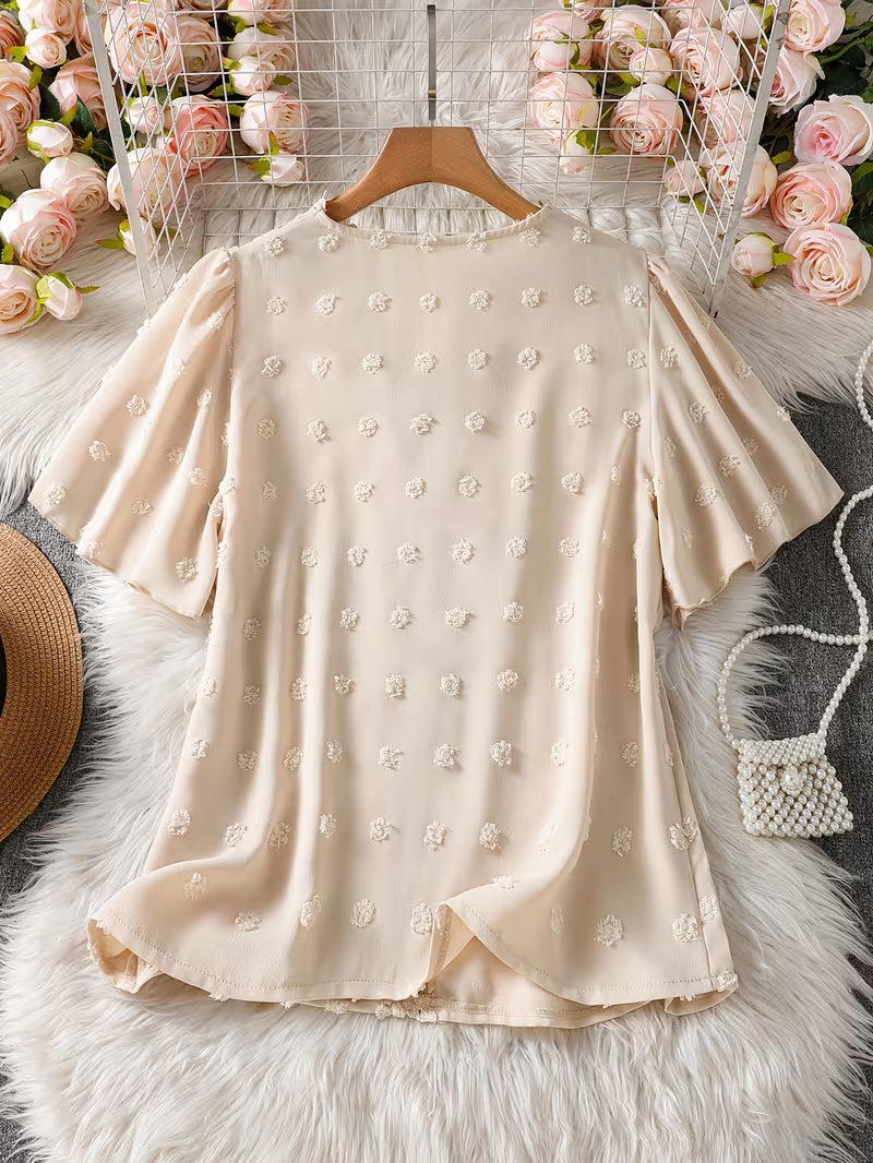 Women's Jacquard V-Neck Butterfly Sleeve Top