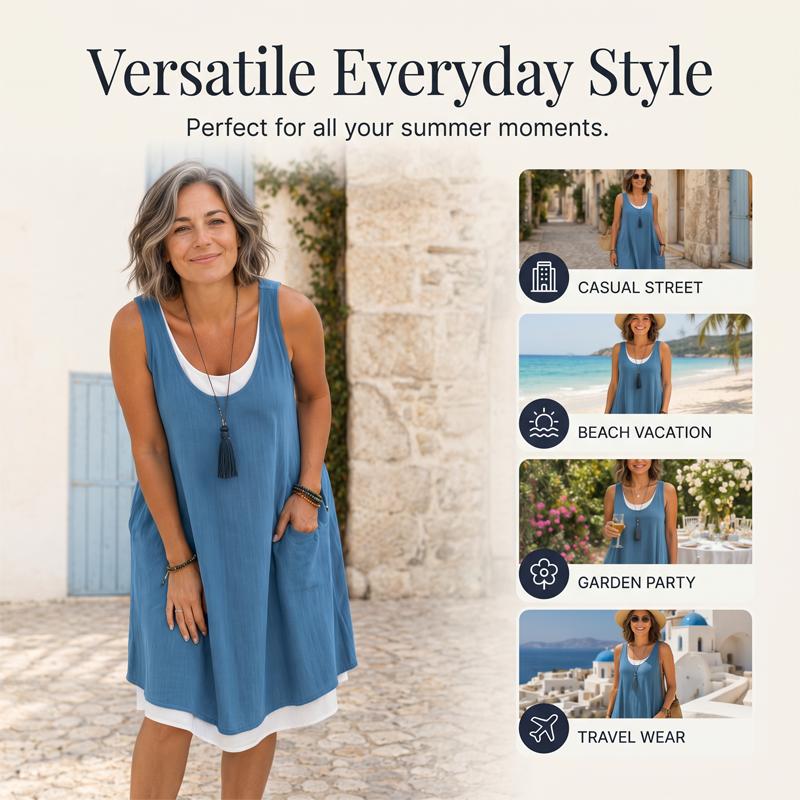 Casual Loose Sleeveless Fake Two Piece Tank Dress