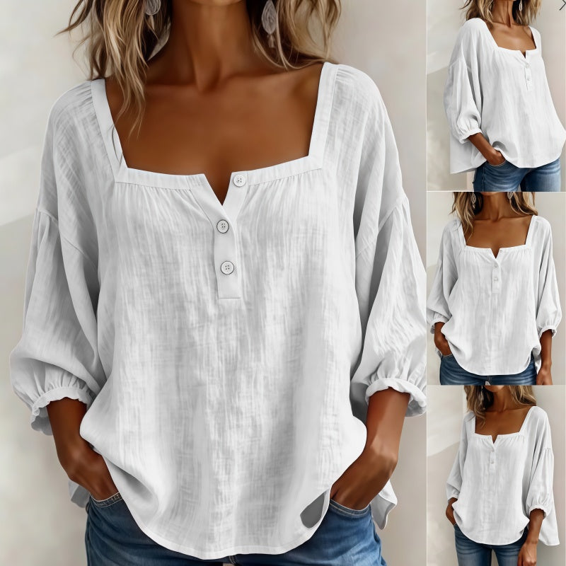 Women's Square Neck Bubble Sleeve Blouse