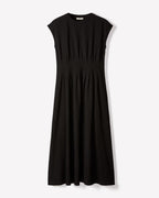Extended-Sleeve Crew-Neck Midi Dress with Pintucks