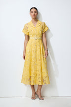 Endless Summer Yellow Sheer Floral Lace Midi Dress