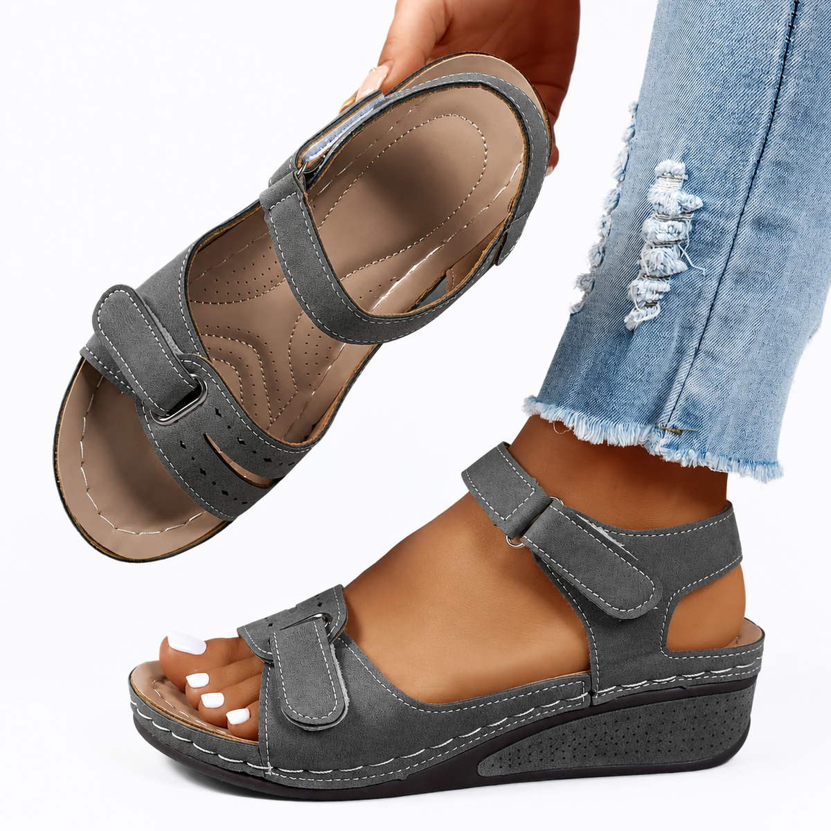 Elena – Comfortable Adjustable Wedge Sandals