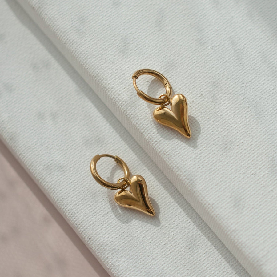 Gold Heart Charm Hoop Earrings