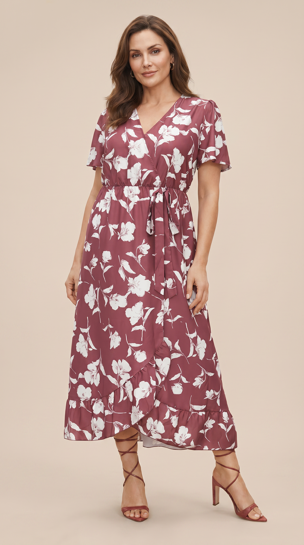 Floral Ruffle Knot Side Wrap Dress