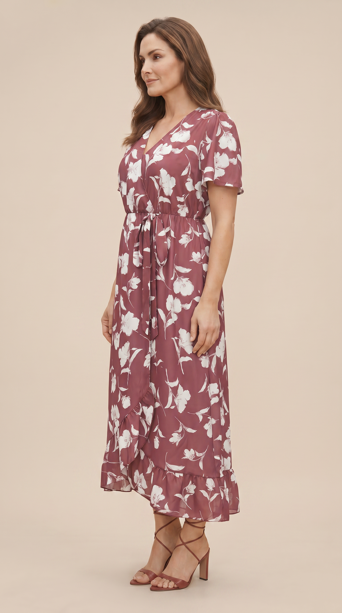 Floral Ruffle Knot Side Wrap Dress