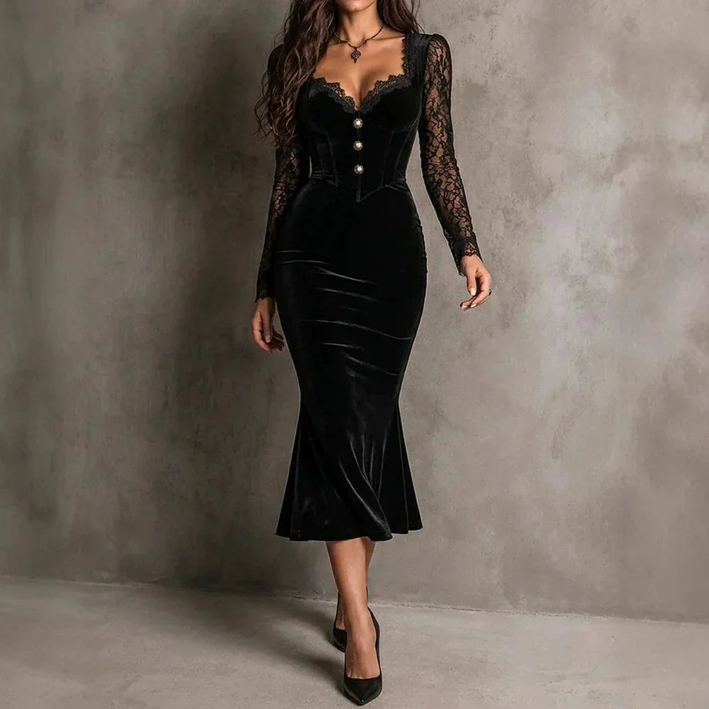 Viviana | Elegant Velvet Lace Dress