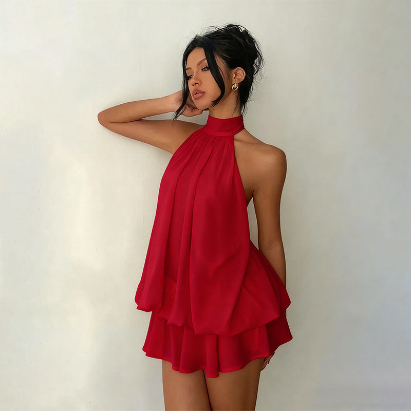 Halter Tie-Back Fit & Flare Mini Dress