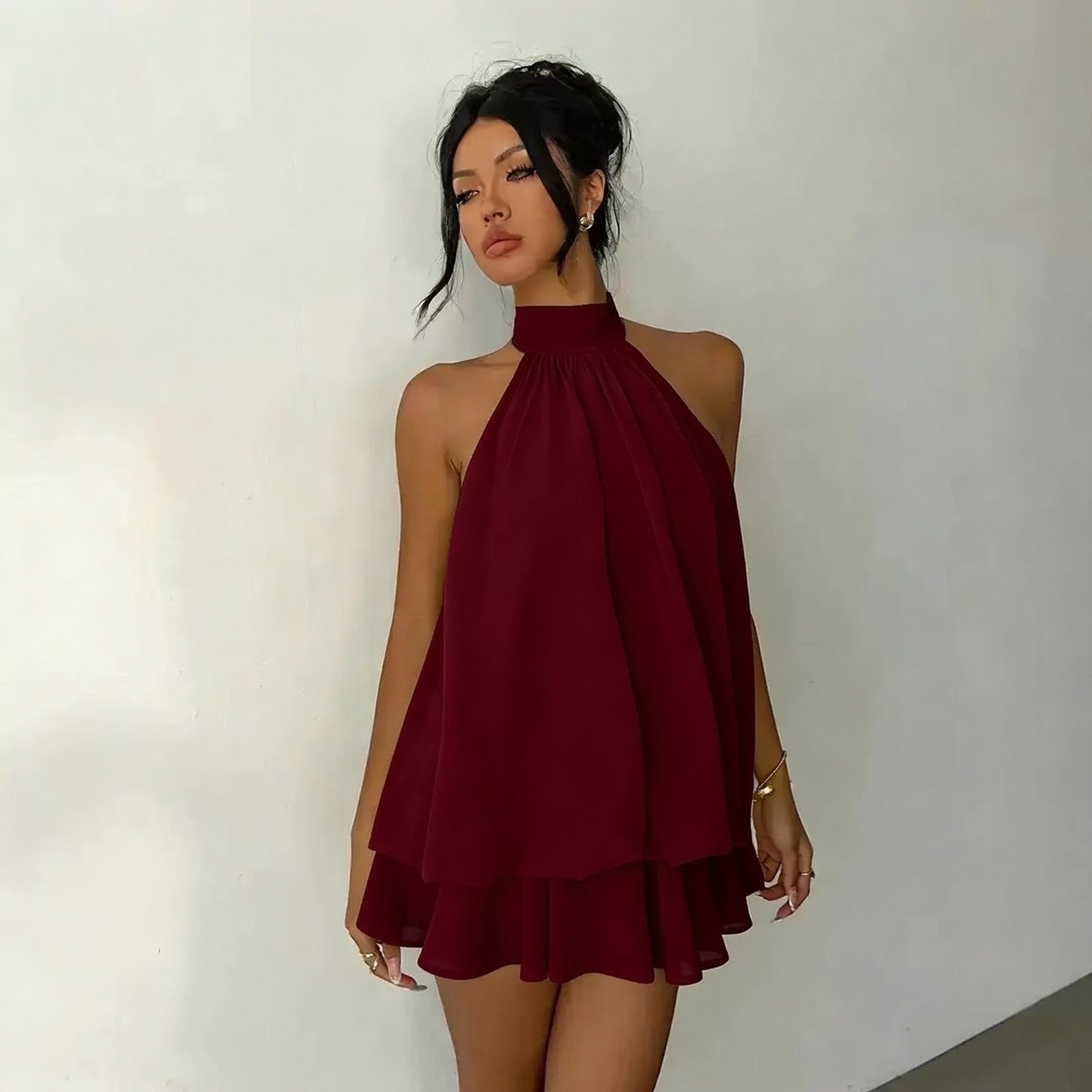 Halter Tie-Back Fit & Flare Mini Dress