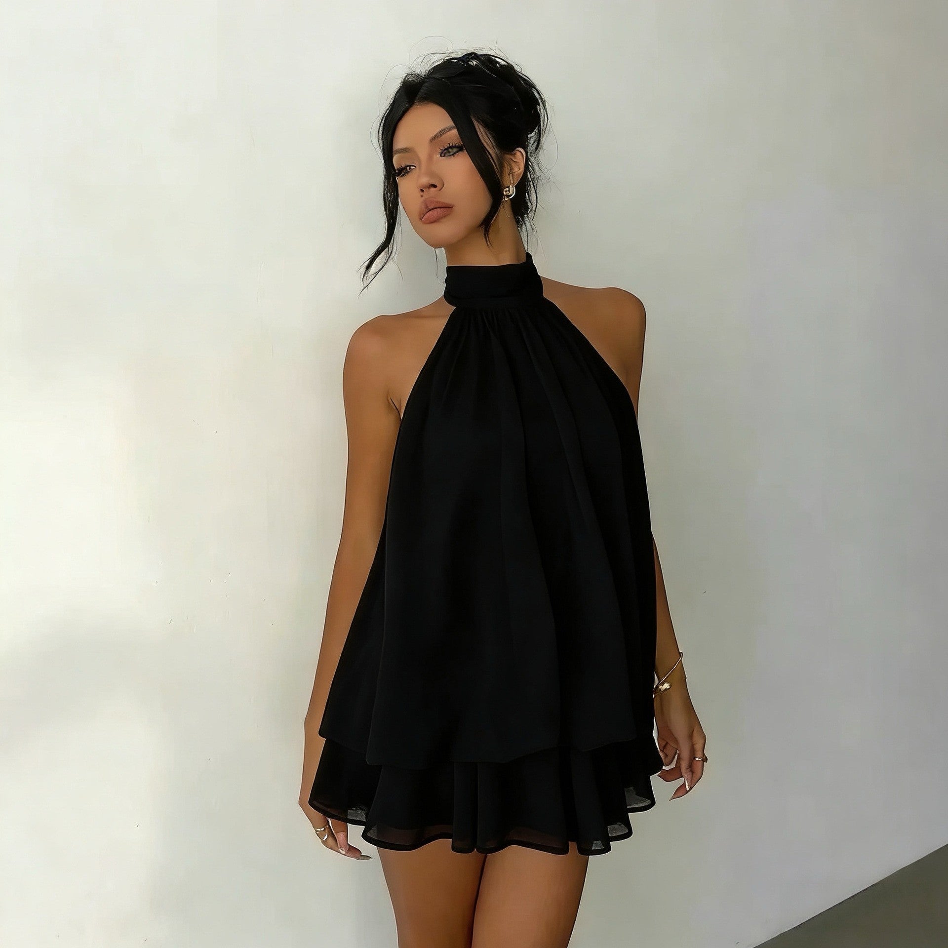 Halter Tie-Back Fit & Flare Mini Dress