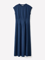 Extended-Sleeve Crew-Neck Midi Dress with Pintucks