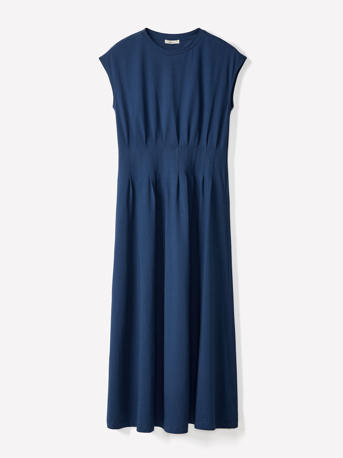 Extended-Sleeve Crew-Neck Midi Dress with Pintucks