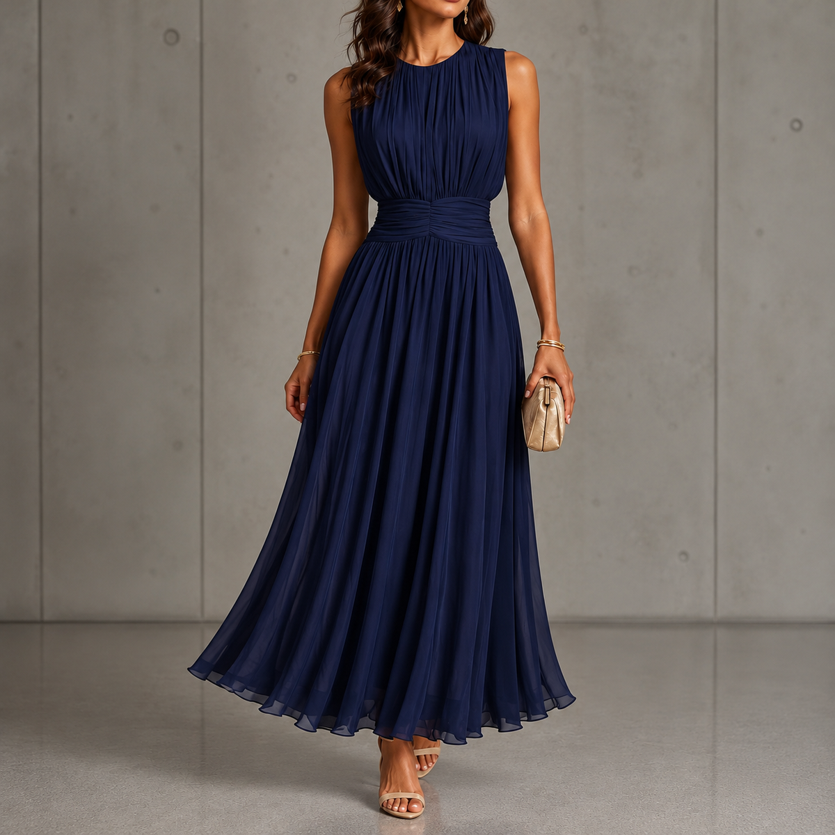 Iselle | Roxanne Ruched Waist Sleeveless Maxi Dress