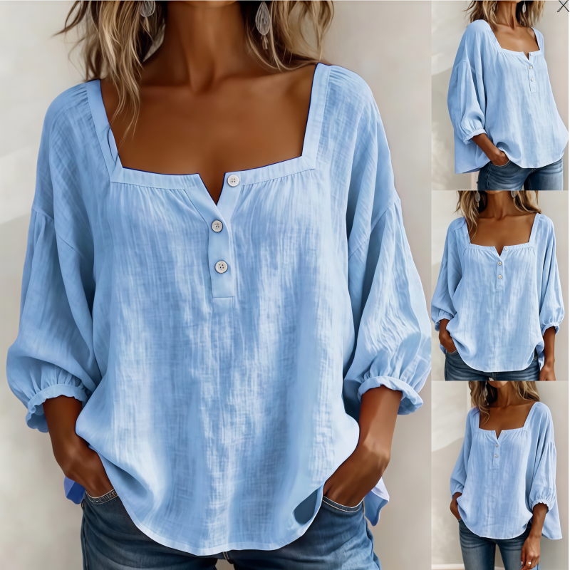 Women's Square Neck Bubble Sleeve Blouse