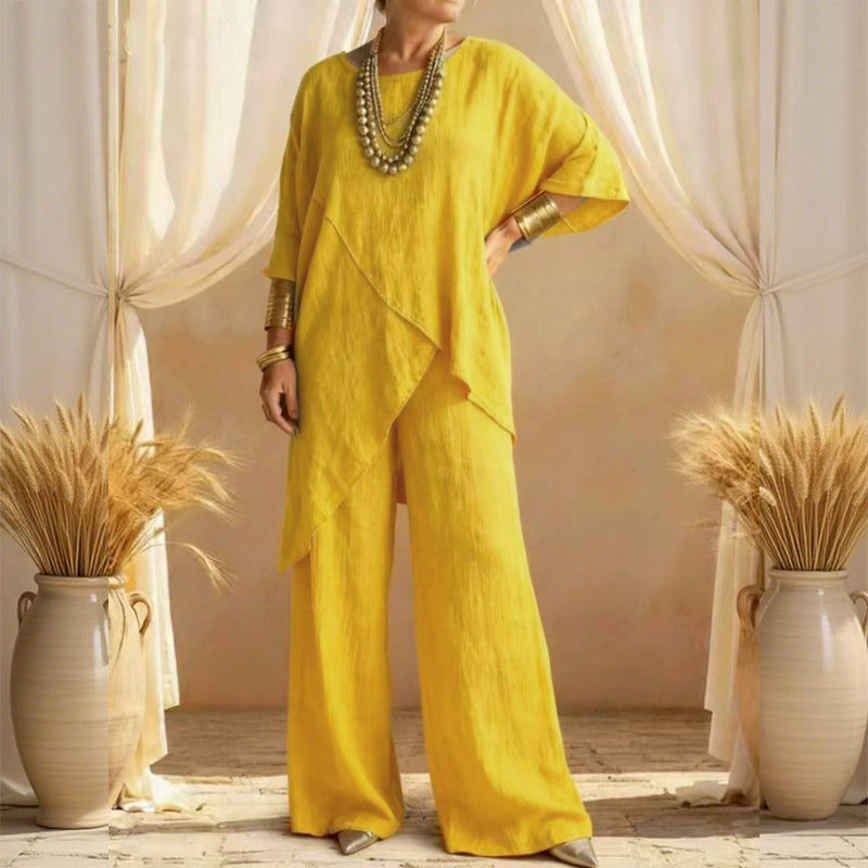 Women's Two-Piece Loose Fit Outfit with Asymmetrical Top