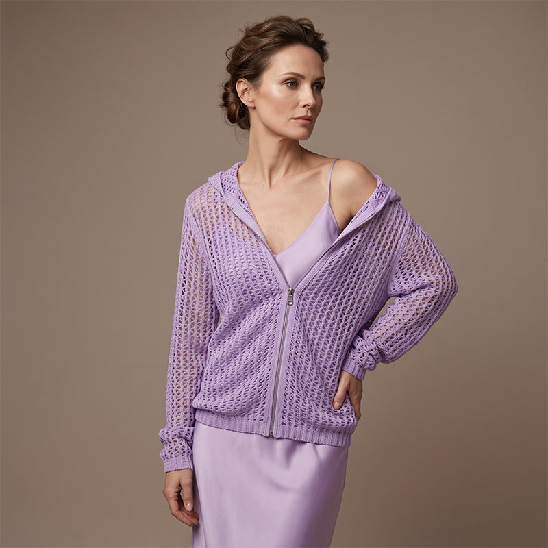 Women's Open-Knit Zip-Up Cardigan