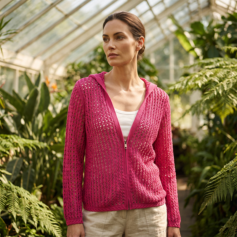 Women's Open-Knit Zip-Up Cardigan