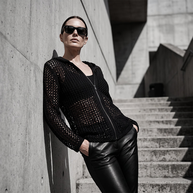 Women's Open-Knit Zip-Up Cardigan