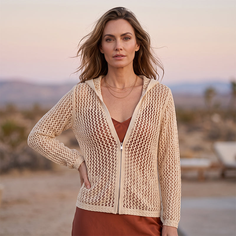 Women's Open-Knit Zip-Up Cardigan