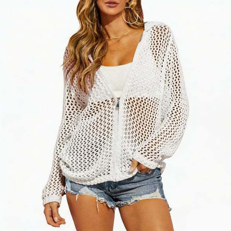 Women's Open-Knit Zip-Up Cardigan