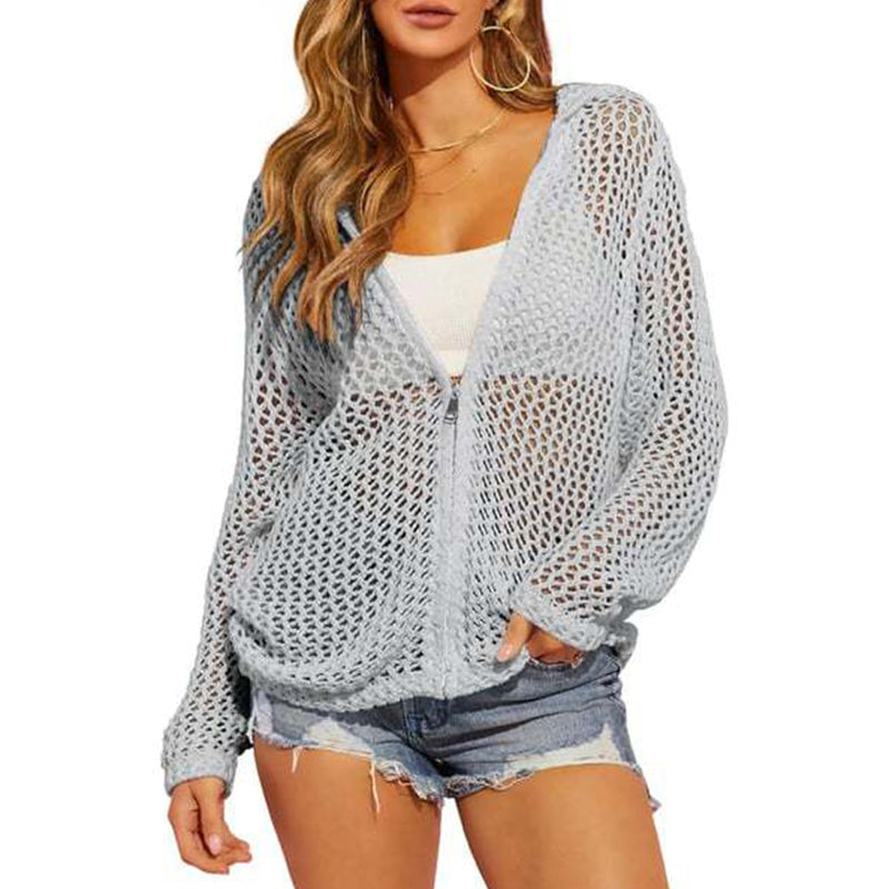 Women's Open-Knit Zip-Up Cardigan