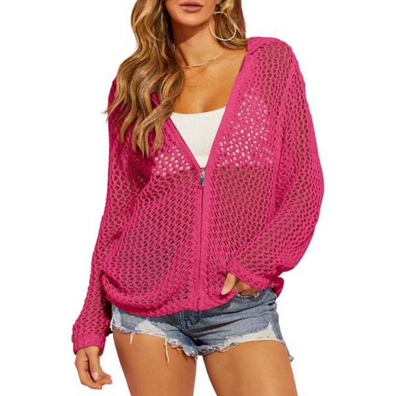 Women's Open-Knit Zip-Up Cardigan