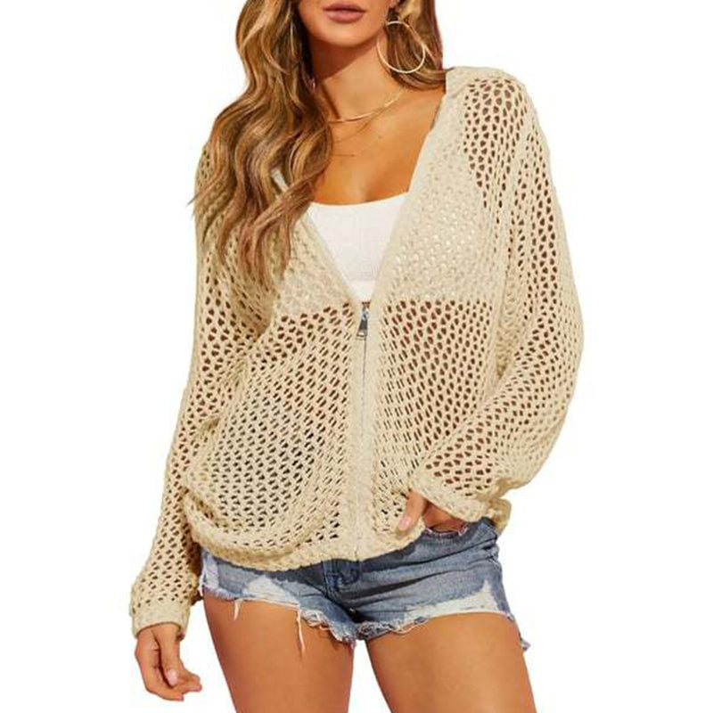 Women's Open-Knit Zip-Up Cardigan