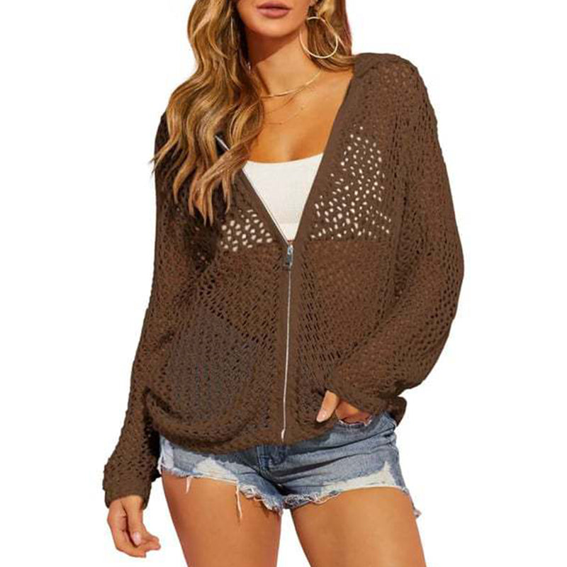 Women's Open-Knit Zip-Up Cardigan