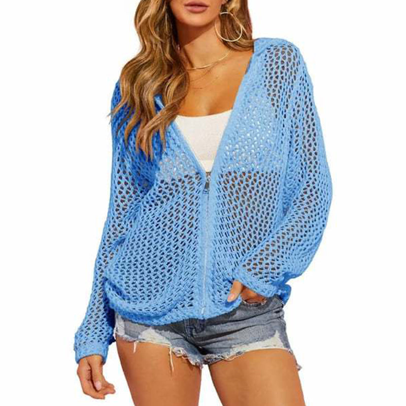 Women's Open-Knit Zip-Up Cardigan